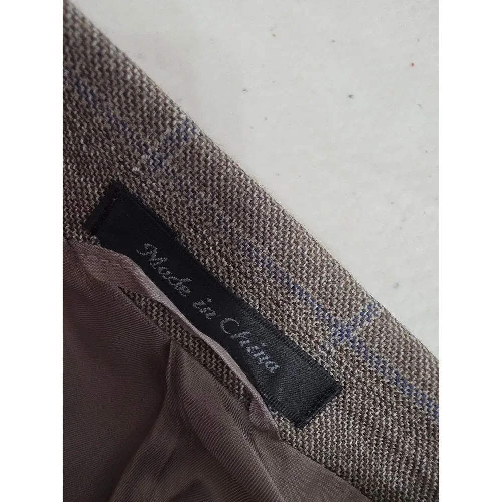 Lauren Ralph Lauren Silk Wool Blazer 48R Tan Glen Plaid Blue Windowpane Jacket